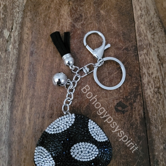 🍄 Mushroom Crystal Rhinestone Keychain Bag Charm With Black Tassel - Picture 6 of 12